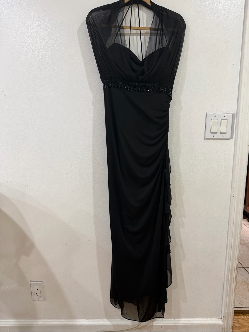 Betsy & Adam Black Beaded Halter Maxi Dress